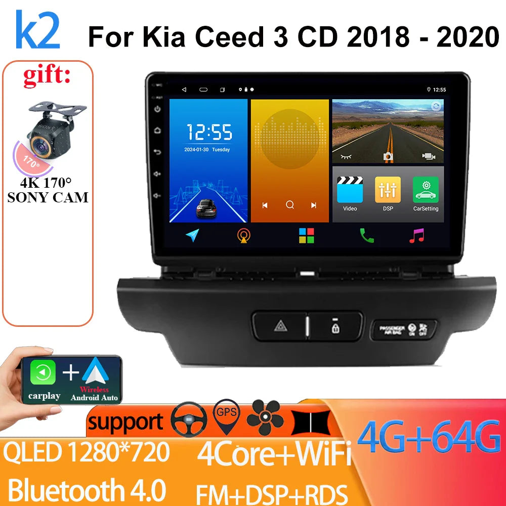 For Kia Ceed 3 CD 2018 - 2020 Auto Radio Android 14 Carplay Video Player 4G GPS Navigation Multimedia WIFI No 2 din 5G BT DVD