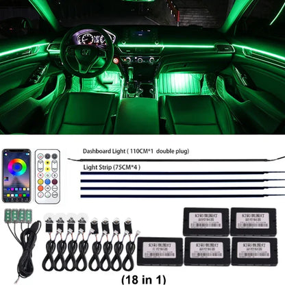 22 in 1 Universal Ambient Light Car Interior Acrylic Strip Kit 213 64 Color RGB Symphony Rainbow Dashboard Atmosphere Light APP