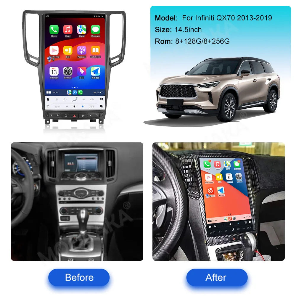 14.4 inch Carplay For Infiniti G37 2007-2013 Android 13 Tesla Style Screen Auto Stereo HeadUnit Car Multimedia Player Radio Tape