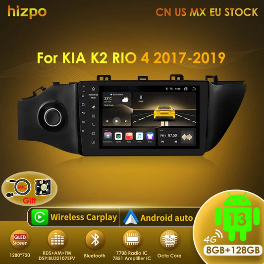 Hizpo 8 Cores Carplay Car Radio Android Auto Multimedia Player For KIA K2 RIO 4 2017-2019 2 Din GPS Navigation Stereo 8G 128G