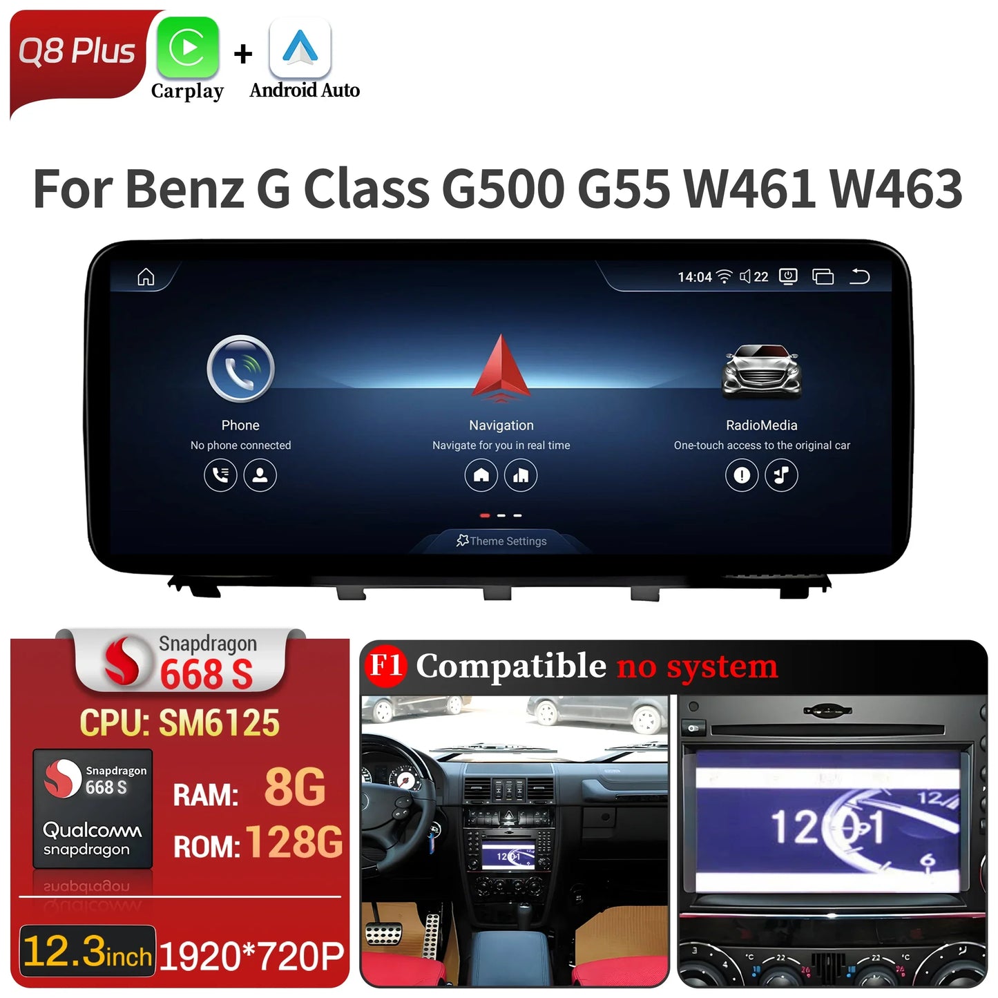 Car Radio For Mercedes Benz G Class G500 G55 W461 W463 2008-2015 Android 14 Wireless BT Carplay Snapdragon 680 Head Unit Screen