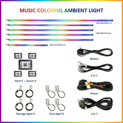 Upgraded Car Ambient Light LED Interior Lighting Kit RGB App Control Multi-Mode Decorative Car Light Ambient Lamp Footwell Light