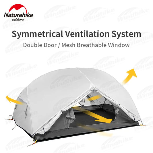 Naturehike Mongar 2 Ultralight Tent Waterproof Double Layer 20D Nylon Travel Camping Backpacking Hiking Tent 1-2 People with Mat