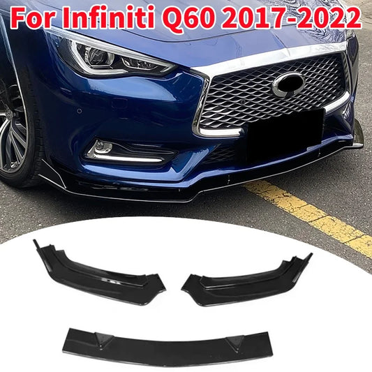 3Pcs/set Glossy Black Car Front Bumper Lip Diffuser Spoiler for Infiniti Q60 2017-2022