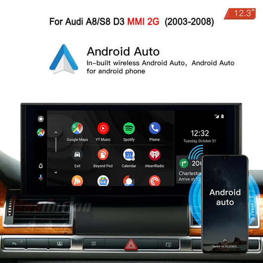 Hualingan 12.3 "car radio upgrade Android CarPlay multimedia for Audi A8 D3 original With aux retrofit touch screen Android Auto