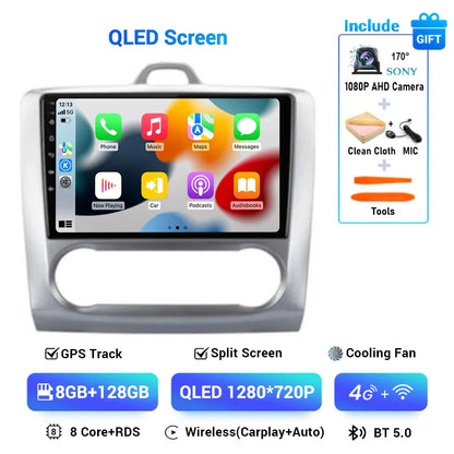 Android 13 Wireless CarPlay Auto For Ford Focus 2 3 Mk2 Mk3 2004-2011 4G+WIFI Car Radio Multimedia Stereo Player GPS 360 Camera