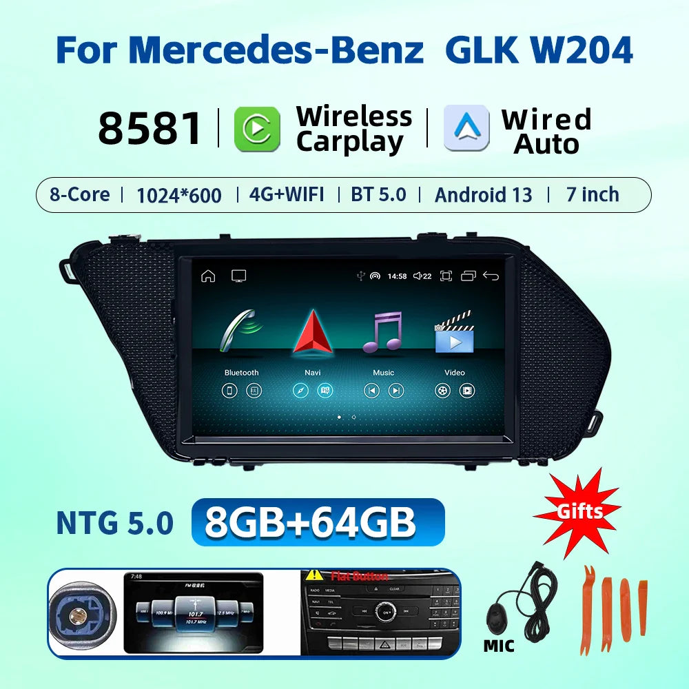 7 Inch Carplay Android 13 Auto Car Intelligent Systems For Mercedes Benz E Class W212 A207 X204 DSP Stereo Touch Screen