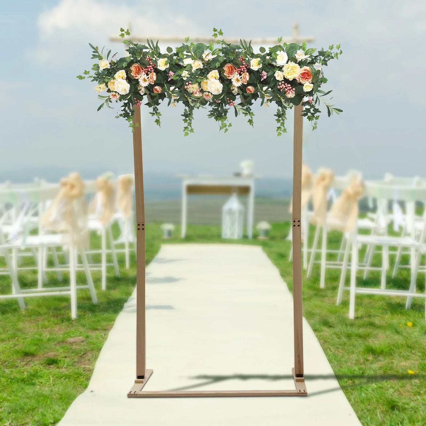 7FT Wood Wedding Arch Stand Decoration for Wedding Parties Garden Outdoor Indoor Backdrop Bridal Party Flower Frame Background