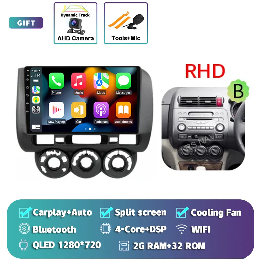 Android 14 For Honda Jazz 1 GD 2001 - 2008 Fit 2001-2009 2K QLED Stereo Car Radio Multimedia Video Player GPS 4G CarPlay