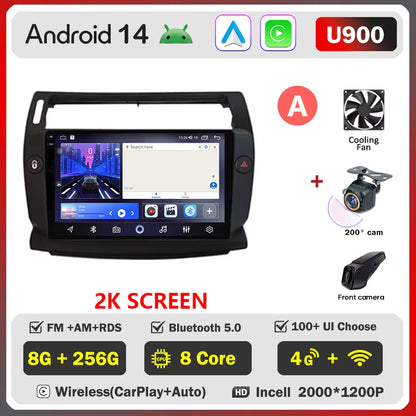 Android 14 For Citroen C4 C-Triomphe Quatre 2004-2014 Car Radio Multimedia Video Player GPS 2Din Android Carplay Stereo DVD 4G