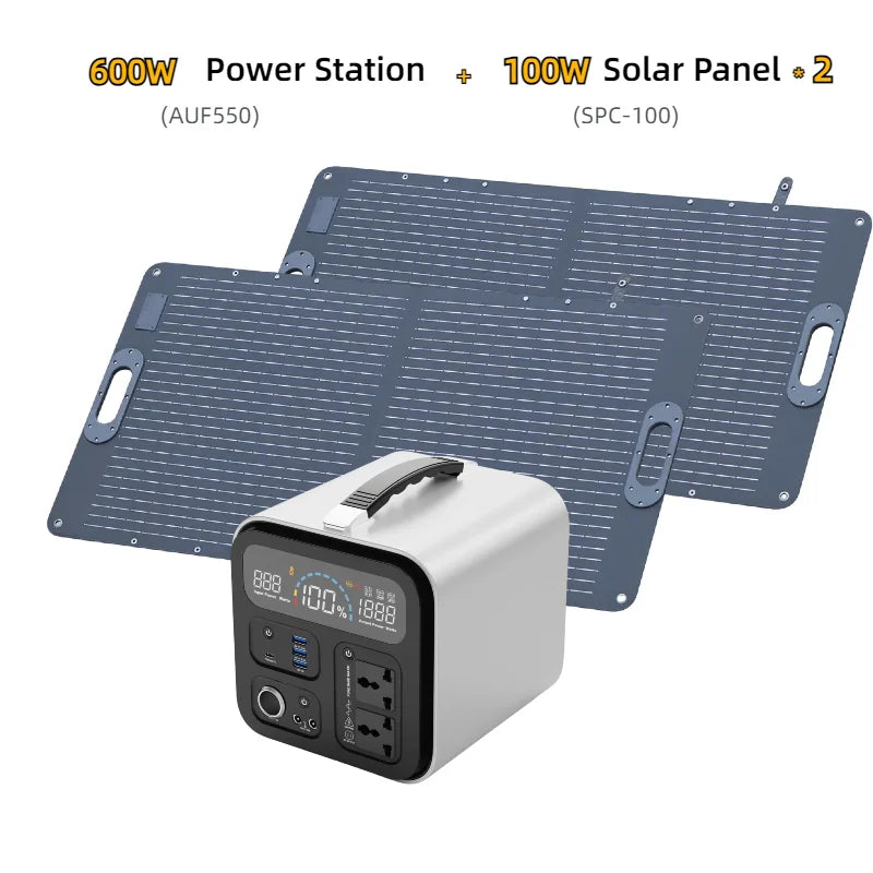 LiFePO4 600W Solar Generator Portable Power Station 100W 200W Foldable Solar Panel Charger Green Power for Phone Laptop iPad