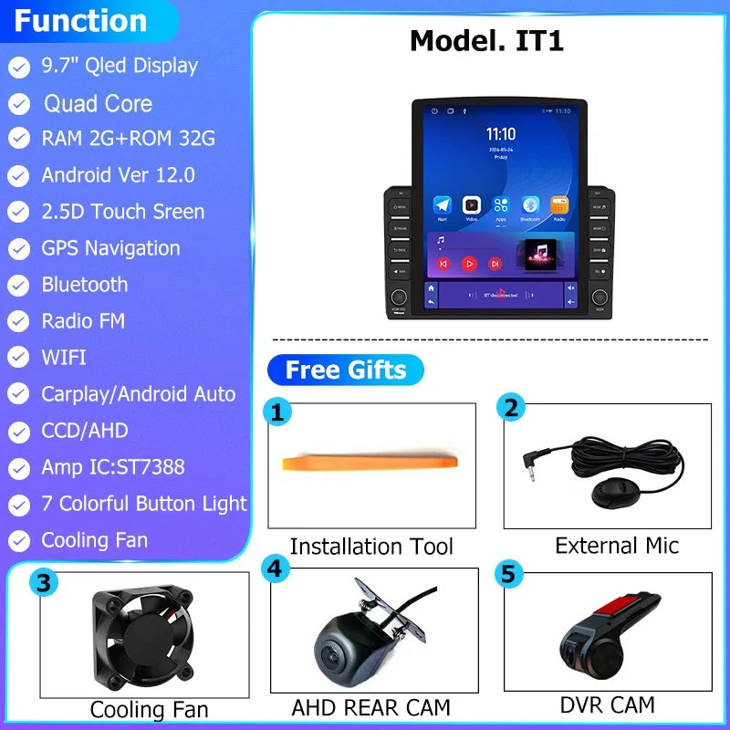 9.7" Vertical Style Tesla Screen Android 12 Car Radio For Hyundai Azera 2006-2010 GPS Navigation Multimedia Video Player