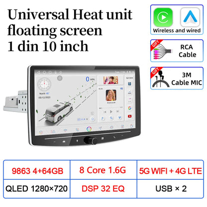 VATAV Android 13 1Din Floating screen Universal Multimedia AI voice Carplay Auto Stereo Radio Palyer Head Unit For Toyota Nissan
