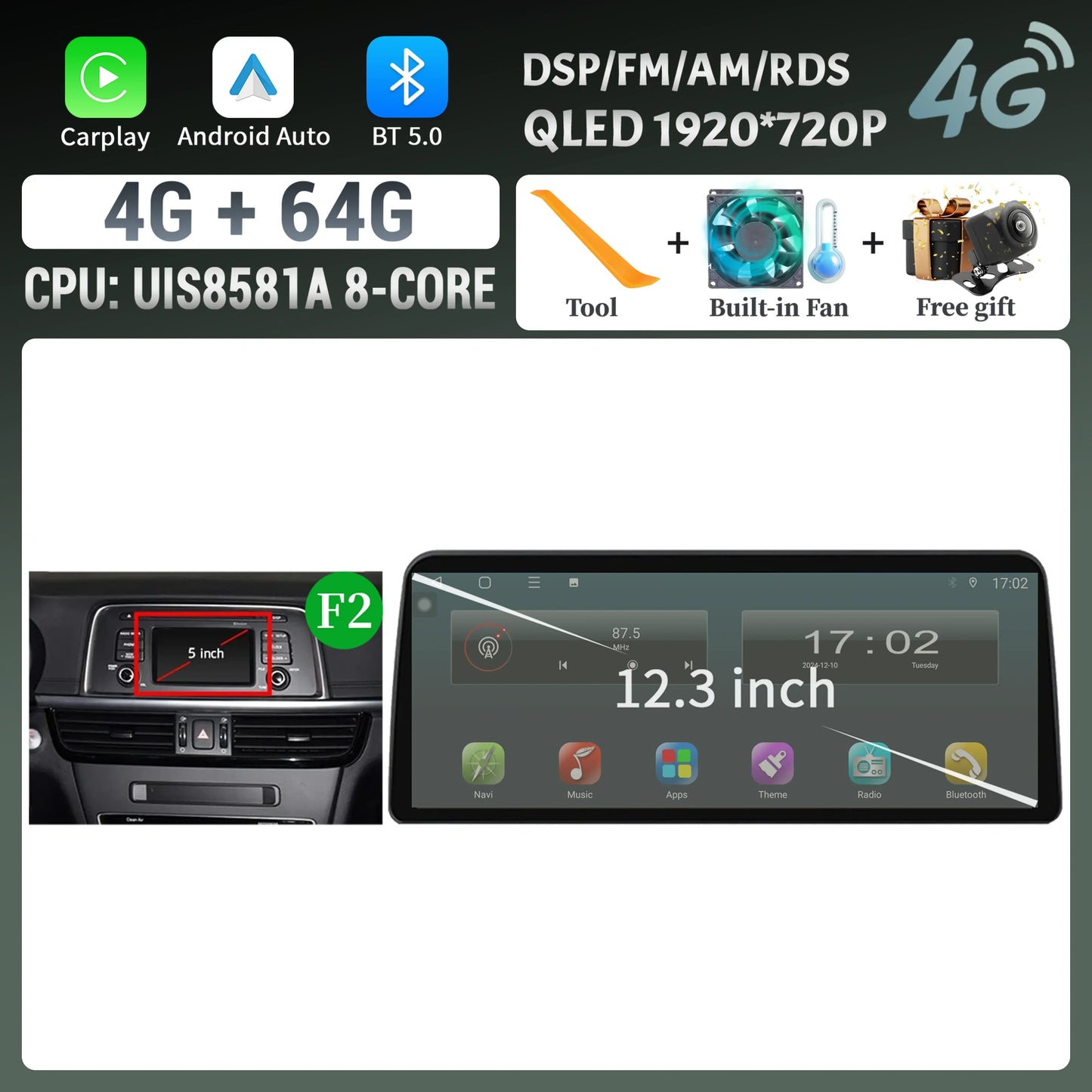 12.3inch Android 14 For KIA K5 Optima 2015 2016 2017 2018 2019 Car Radio Multimedia Navigation GPS Carplay Stereo Touch Screen