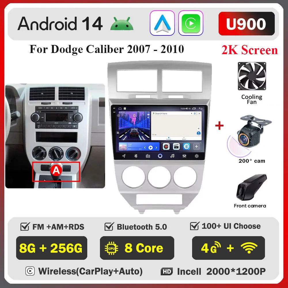 Android 14 Car For Dodge Caliber 2007-2010 For Jeep compass MK 2007-2009 stereo Radio Wireless Carplay Android Auto Radio Stereo