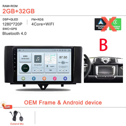 Android 14 Car For Mercedes Benz Smart Fortwo 451 2005 - 2015 Stereo Head Unit GPS Navigation Multimedia Autoradio Dash Cam DVD