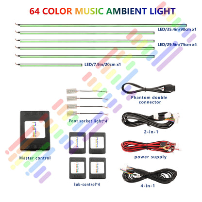 Upgraded Car Ambient Light LED Interior Lighting Kit RGB App Control Multi-Mode Decorative Car Light Ambient Lamp Footwell Light