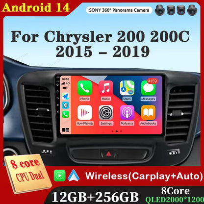 9" Car Raido Carplay Android 14 For Chrysler 200 200C 2015 - 2019 Auto Multimedia Screen Stereo Video Player GPS Navigation WIFI