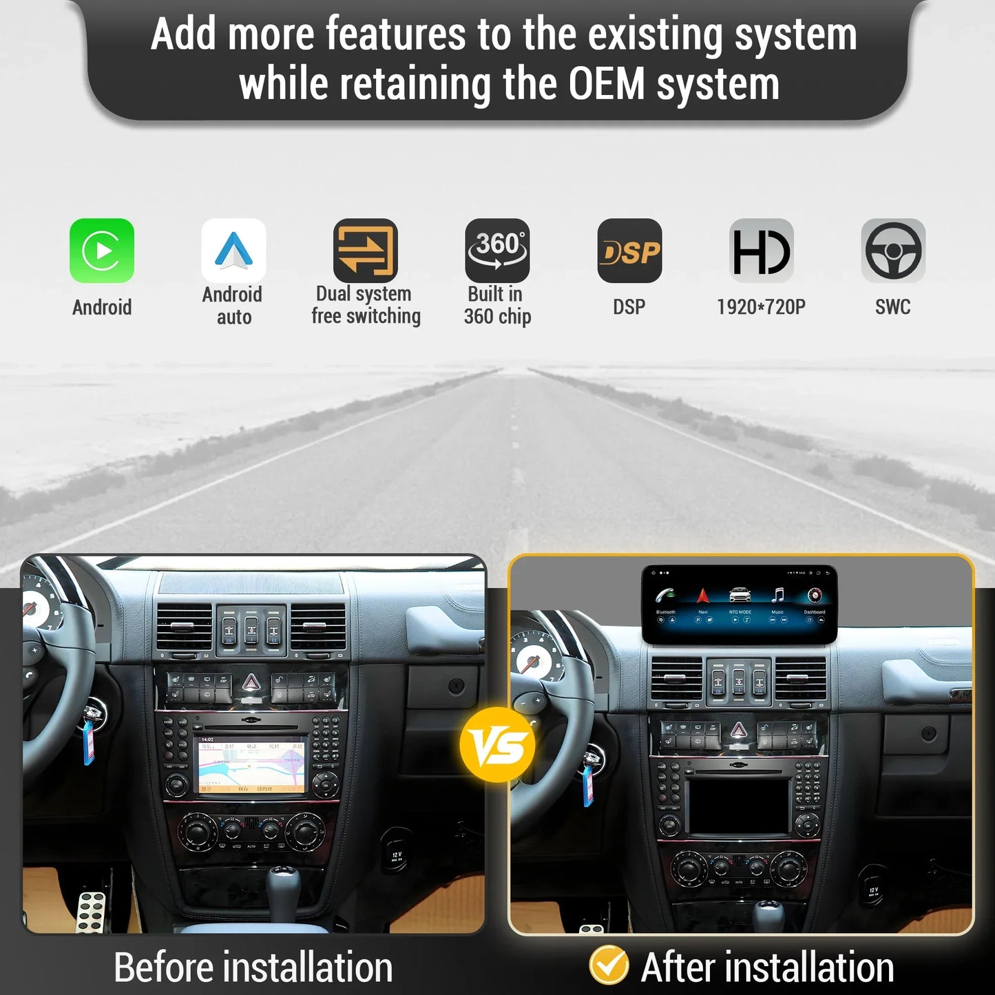 Car Radio For Mercedes Benz G Class G500 G55 W461 W463 2008-2015 Android 14 Wireless BT Carplay Snapdragon 680 Head Unit Screen