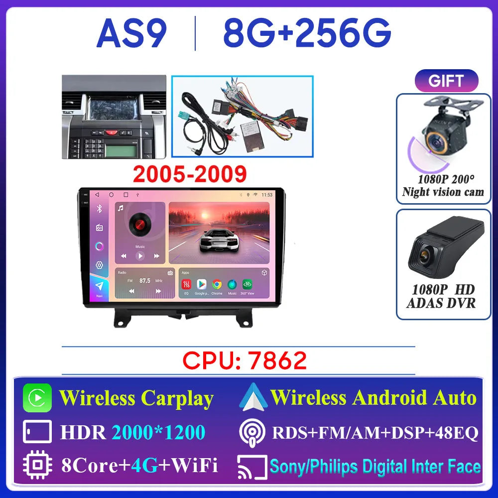Car Radio Carplay For Land Rover Range Sport 2005 2006 2007 2008 2009  Multimedia Player GPS Navigation Android Auto 5G Wifi