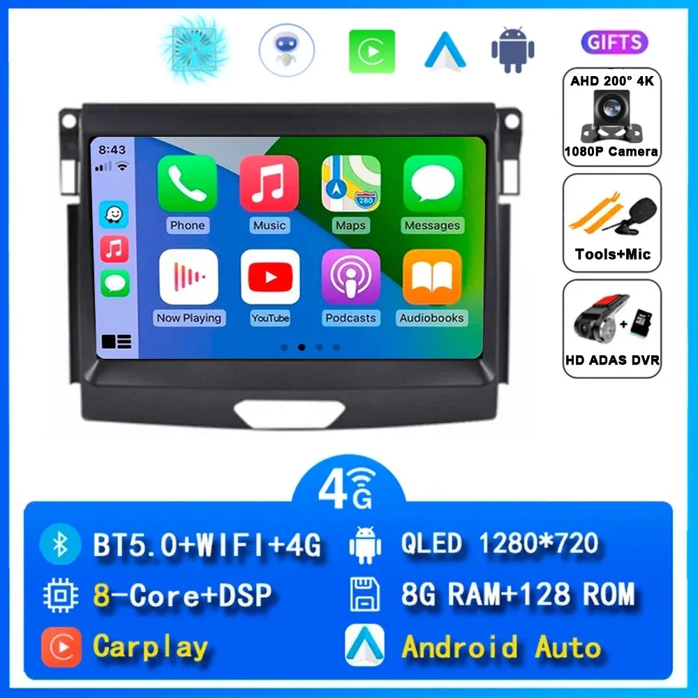 Android 15 Car Radio Stereo QLED Screen For Ford Ranger 2015 2016 2017 2018 2019 2020 GPS Multimedia Carplay Autoradio Head unit