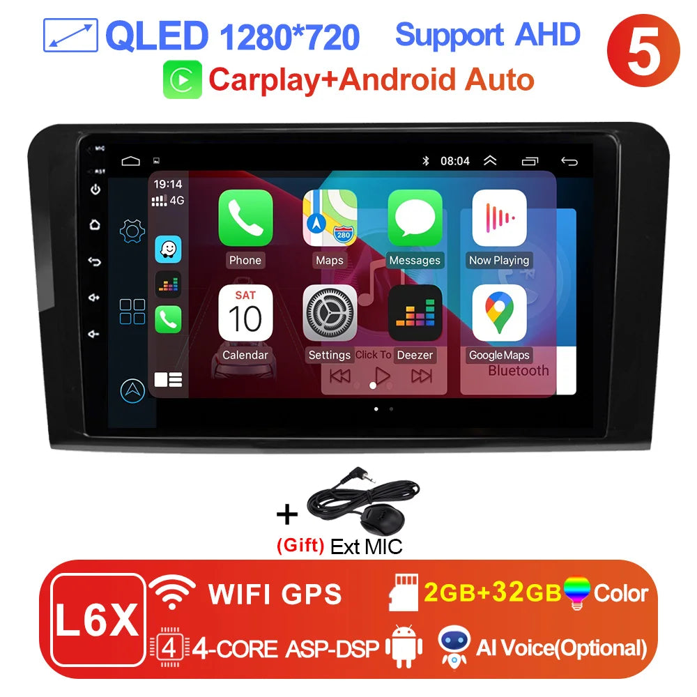 LEHX L6Pro 2 DIN Android 14 Car Radio For Mercedes Benz ML GL aW164 ML350 ML500 GL320 X164 ML280 GL350 GL450 Carplay Auto Audio