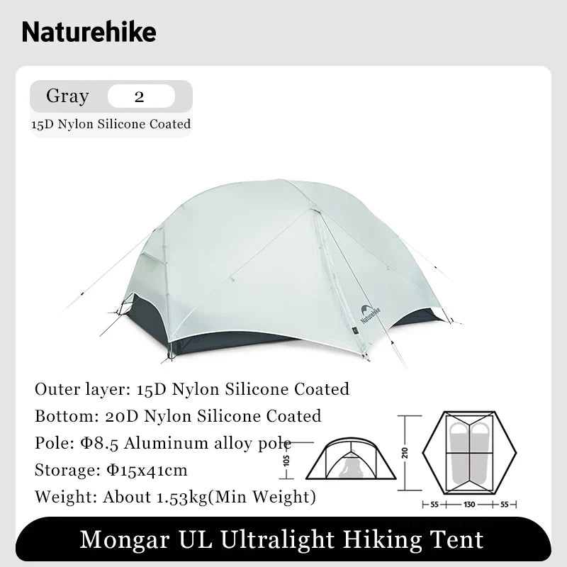 Naturehike Mongar UL 1-2 Person Tent 15D Nylon Ultralight Waterproof Backpacking Outdoor Hiking Cycling Travel Camping Tents