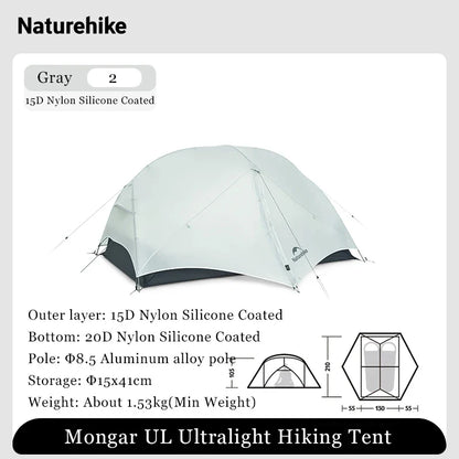 Naturehike Mongar UL 1-2 Person Tent 15D Nylon Ultralight Waterproof Backpacking Outdoor Hiking Cycling Travel Camping Tents