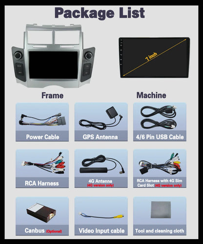 7'' Android 14 Car Radio For Toyota Yaris XP90 Vitz Platz 2005-2012 GPS Navigation Stereo CarPlay Auto Multimedia 4G WIFI Player