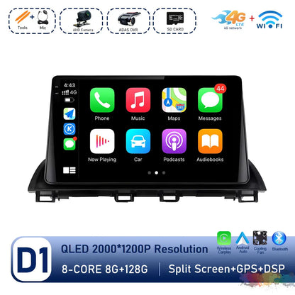 Car Radio Stereo Player for Mazda 3 Axela 2013 - 2018 Android Auto Wireless Carplay WiFi BT GPS Navigation QLED Screen Head Unit