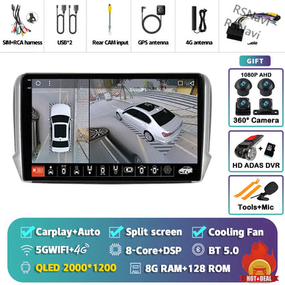 Android 14 Navigation Multimedia Player For Peugeot 2008 208 Series 2012 2013 2014 - 2018 Carplay Auto Stereo BT video Car radio