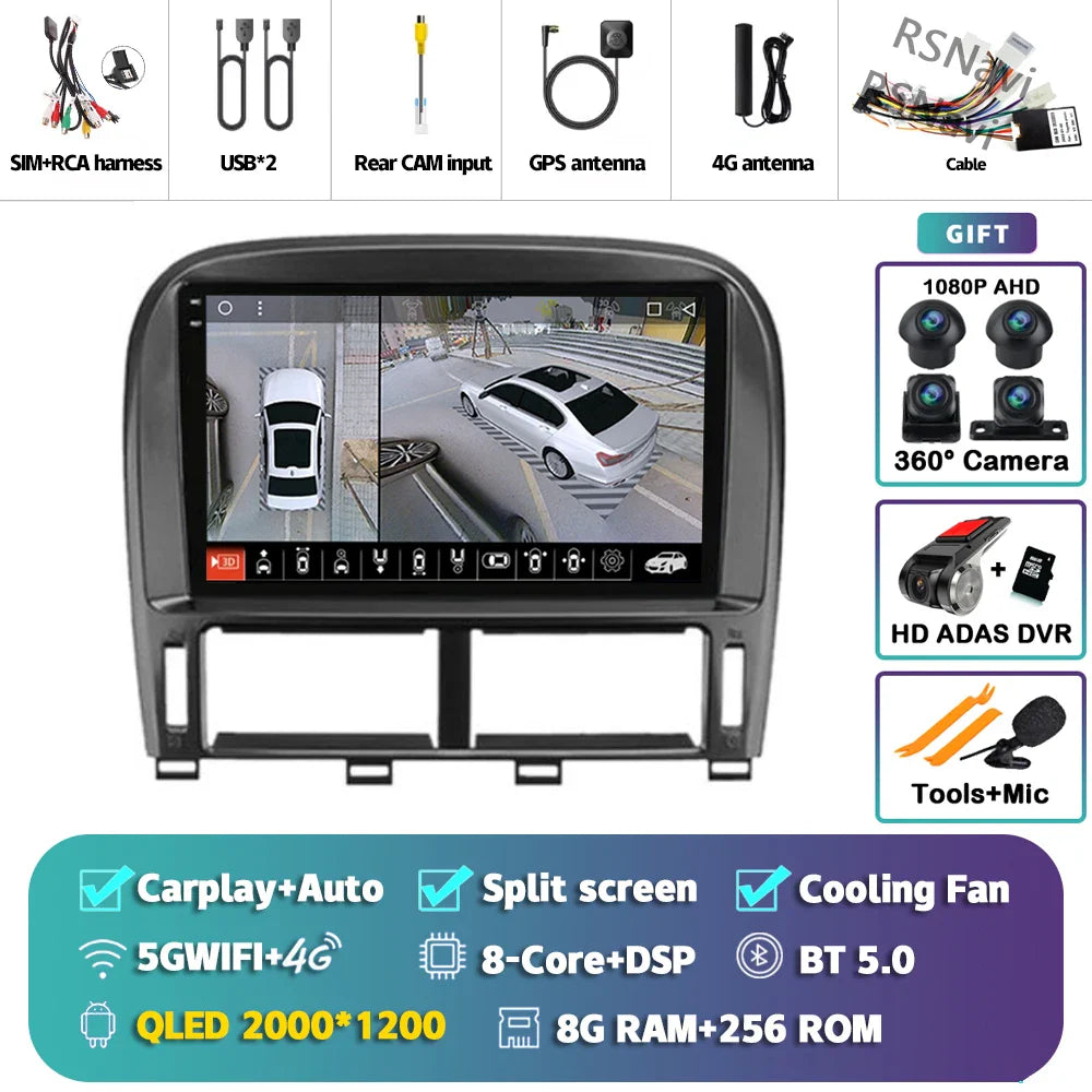 Android 14 Carplay Auto Car Radio Multimedia Player For Lexus LS430 XF30 LS 430 2000 - 2006 DSP Autoradio Stereo 2din Head Unit