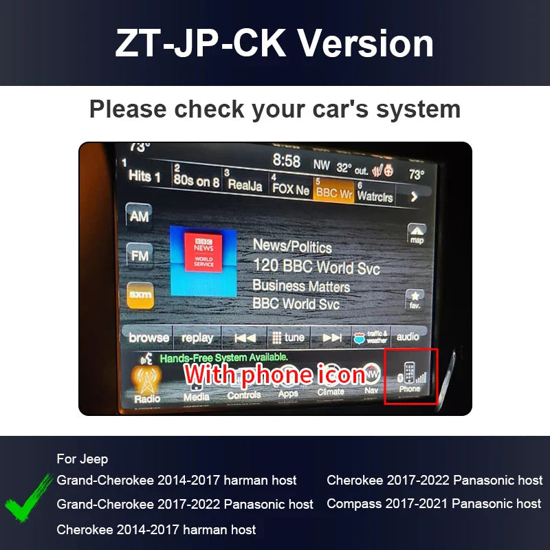 2025 Wireless CarPlay Activated for Jeep Grand Cherokee Android Auto Interface Upgrade Retrofit Mirroring Multimedia Navigation