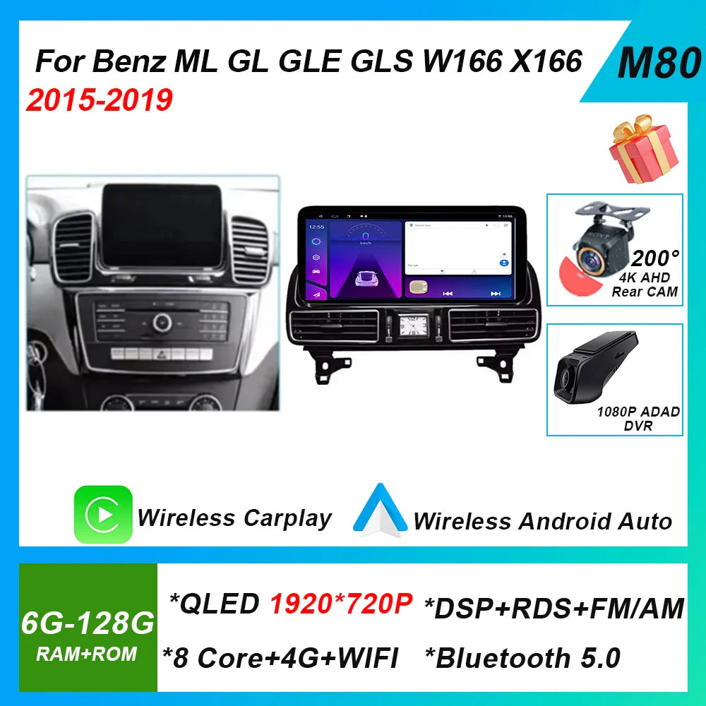 Android 14 Radio For Mercedes Benz ML GL GLE GLS W166 X166 2012-2019 12.3” 4.5NTG 5.0NTG Car Raido Multimedia Video Player GPS