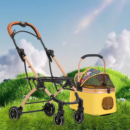 2 in1 Pet Stroller for Medium/Large Dog/Cat One Click Folding Portable Dog Bassinet Detachable Pet Trolly Cart with Canopy Brake