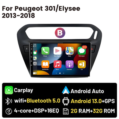 Wireless CarPlay Android Auto Car Bluetooth Radio For Peugeot 301 Citroen Elysee 2013-2018 2Din Android 14 DSP GPS FM Autoradio