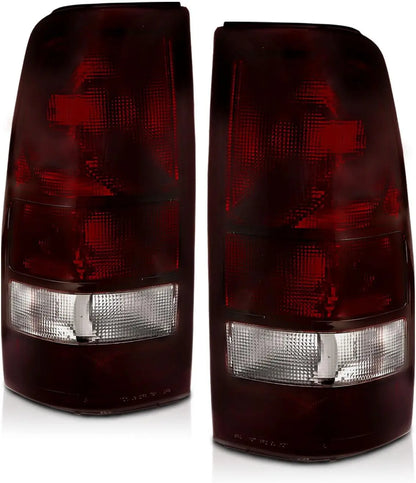 for 1999-2002 Chevy Silverado | 99-2006 GMC Sierra Truck Smoke Red Replacement Brake Tail Lights Pair - Passenger and Driver Sid