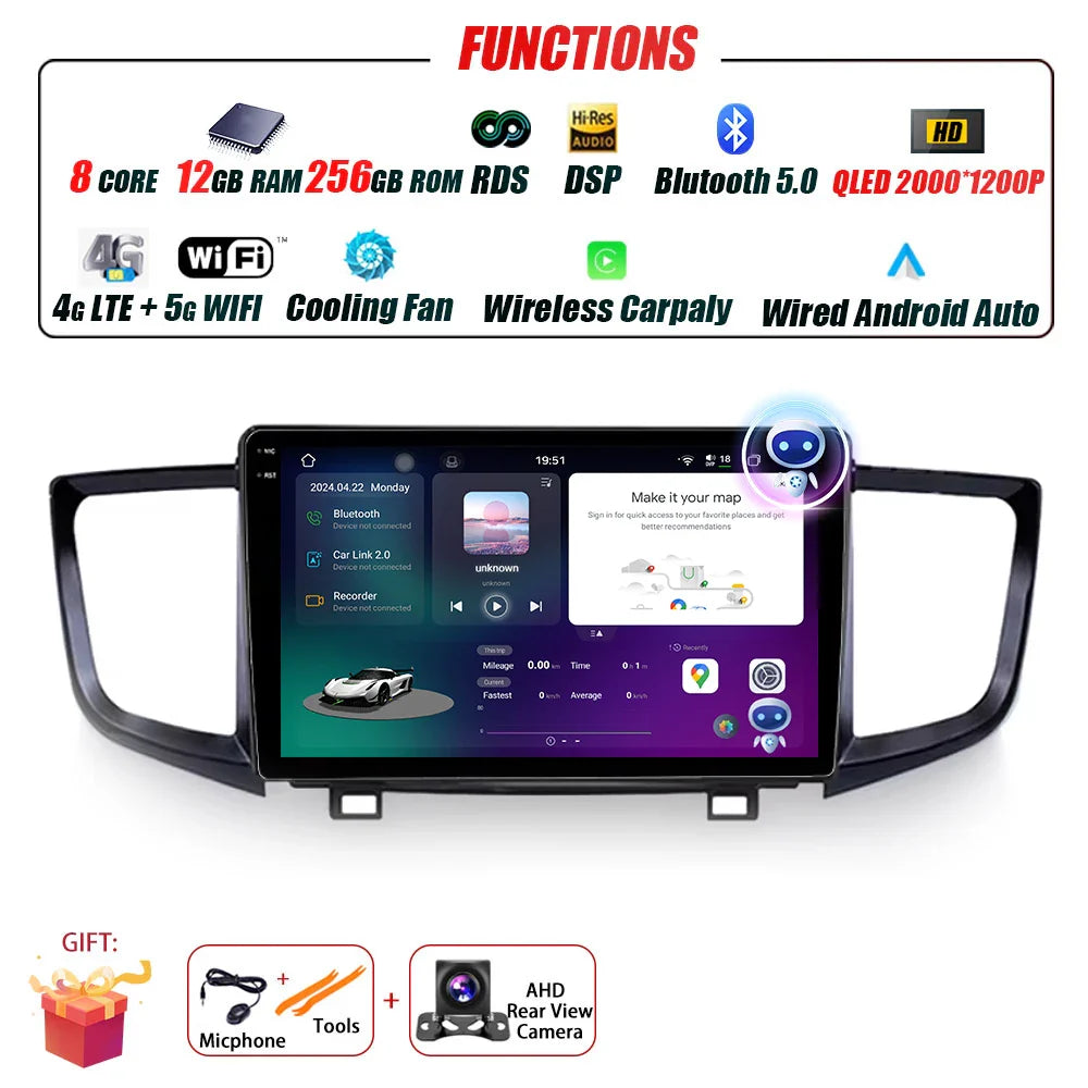 Car Radio Carplay For Honda Pilot 2016 - 2019 GPS Navigation Android Auto Stereo Multimedia Player 5G Wifi Screen BT RDS