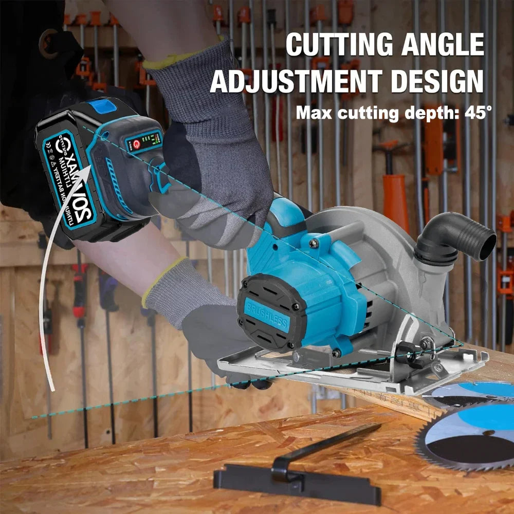 Brushless Circular Saw 150mm Cordless Electric Saw Adjustable Wood Cuttiing Machine Handheld Woodworking Saw for Makita Battery power tools
