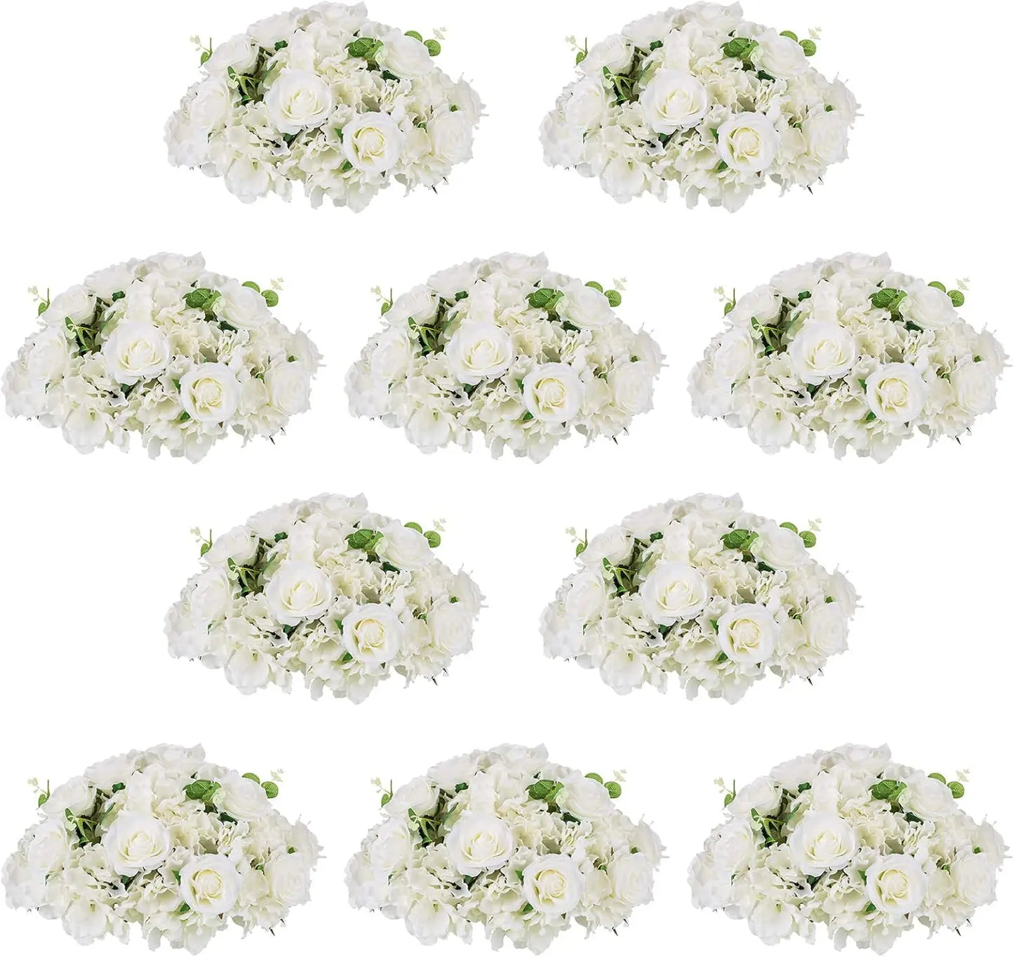 Flower Ball Arrangement Bouquet - 10 Pcs 15.7 inch Diameter White Fake Flowers Roses Balls for Centerpieces Tables  Rose