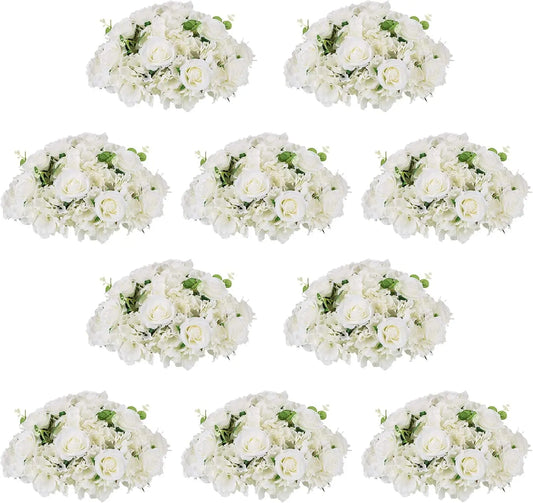 Flower Ball Arrangement Bouquet - 10 Pcs 15.7 inch Diameter White Fake Flowers Roses Balls for Centerpieces Tables  Rose