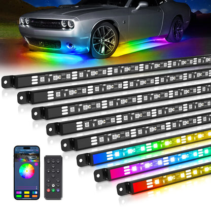 MICTUNING RGB+IC LED N8 Car Underglow Light Bar Kit Waterproof Wireless App & Remote Control For Cars Mercedes-Benz Rolls Royce