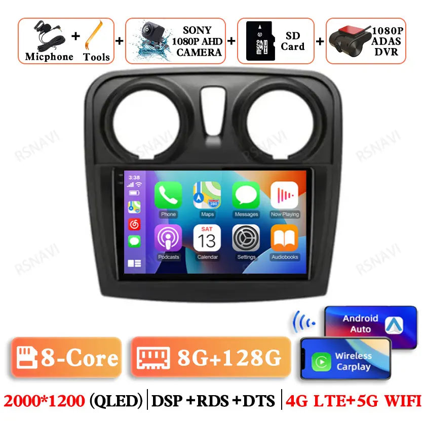 Android 15 For Renault Logan 2 Sandero 2 2012 - 2019 Stereo Qualcomm 5G WIFI DVD DSP QLED Head Unit Viedo Player Autoradio GPS