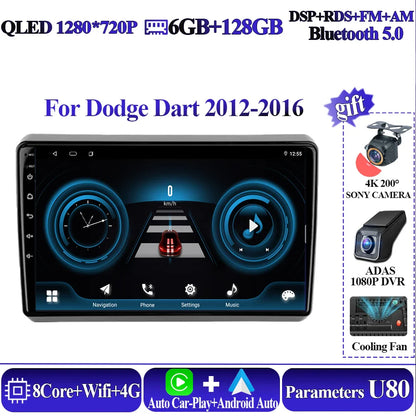Wireless Android Auto Carplay For Dodge Dart 2012-2016 Car Multimedia Player 5G Wifi GPS Intelligent System 8 core Touch Display