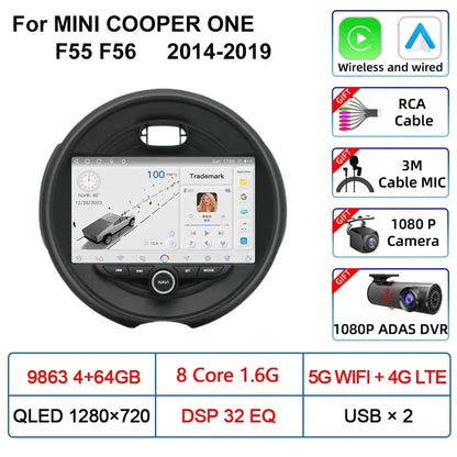For MINI COOPER ONE S F55 F56 2014-2019 Car Multimedia Carplay Android Auto GPS Navigation Radio stereo Video Palyer Head Unit