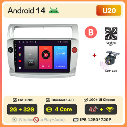 Android 14 For Citroen C4 C-Triomphe Quatre 2004-2014 Car Radio Multimedia Video Player GPS 2Din Android Carplay Stereo DVD 4G