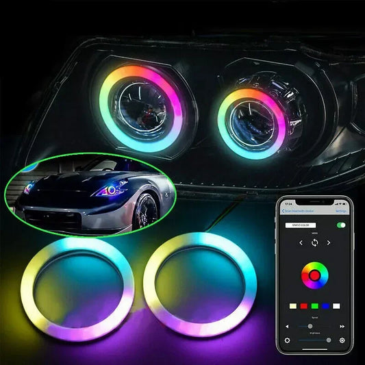 2PCS Car Colorful Cotton LED Angel Eyes Halo Rings APP Control Headlight Lamps Daytime Running Light for Car Offroad Motorcycle
