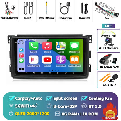 Android 14 Carplay Car Radio Multimedia For Mercedes-Benz Smart Fortwo 451 2005 - 2010 Head Unit GPS Navigation Video DVD Stereo