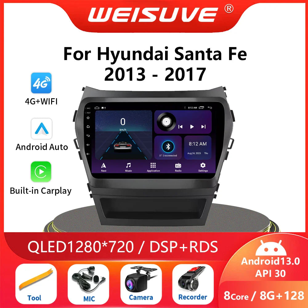 9 Inch 2 Din Android Car Radio for Hyundai IX45 Santa Fe 2013 2014 2015 2016 2017 Car Stereo Android Auto Carplay Navigation GPS