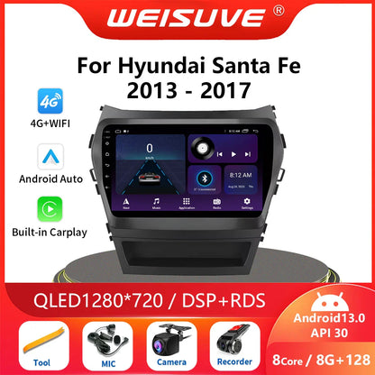 9 Inch 2 Din Android Car Radio for Hyundai IX45 Santa Fe 2013 2014 2015 2016 2017 Car Stereo Android Auto Carplay Navigation GPS
